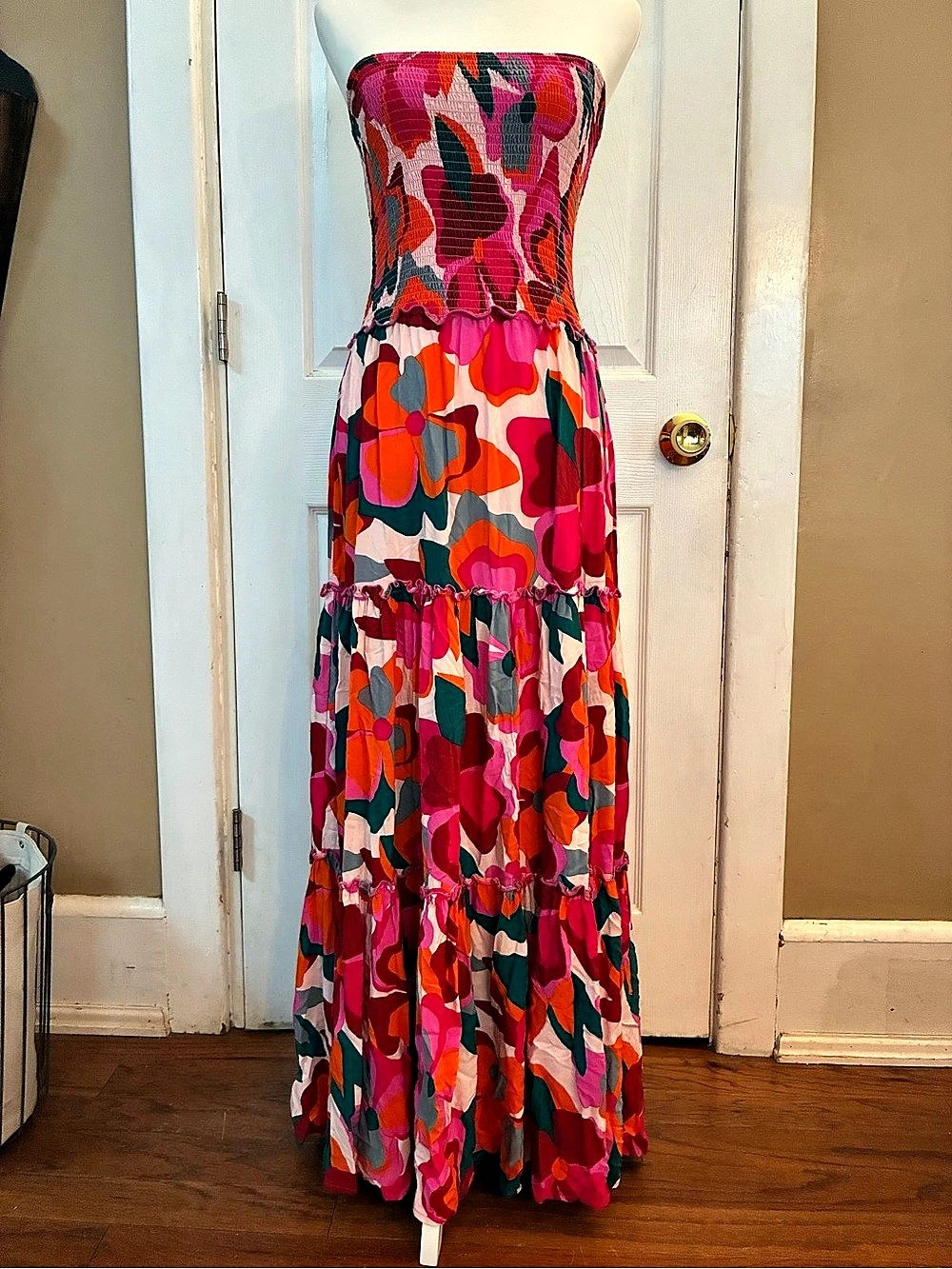Anthropologie Abel the Label Mimosa Floral Strapless Smocked Tiered Maxi Dress L